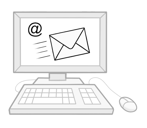 Illustration eines Computers. Auf dem Bildschirm erscheint ein Briefumschlag.