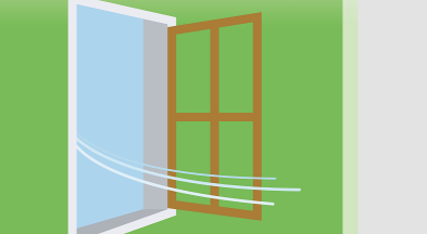 Bild: eine Grafik, die ein geöffnetes Fenster zeigt, durch das ein Luftzug weht