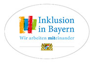 Logo mit Text: Inklusion in Bayern – wir arbeiten miteinander.