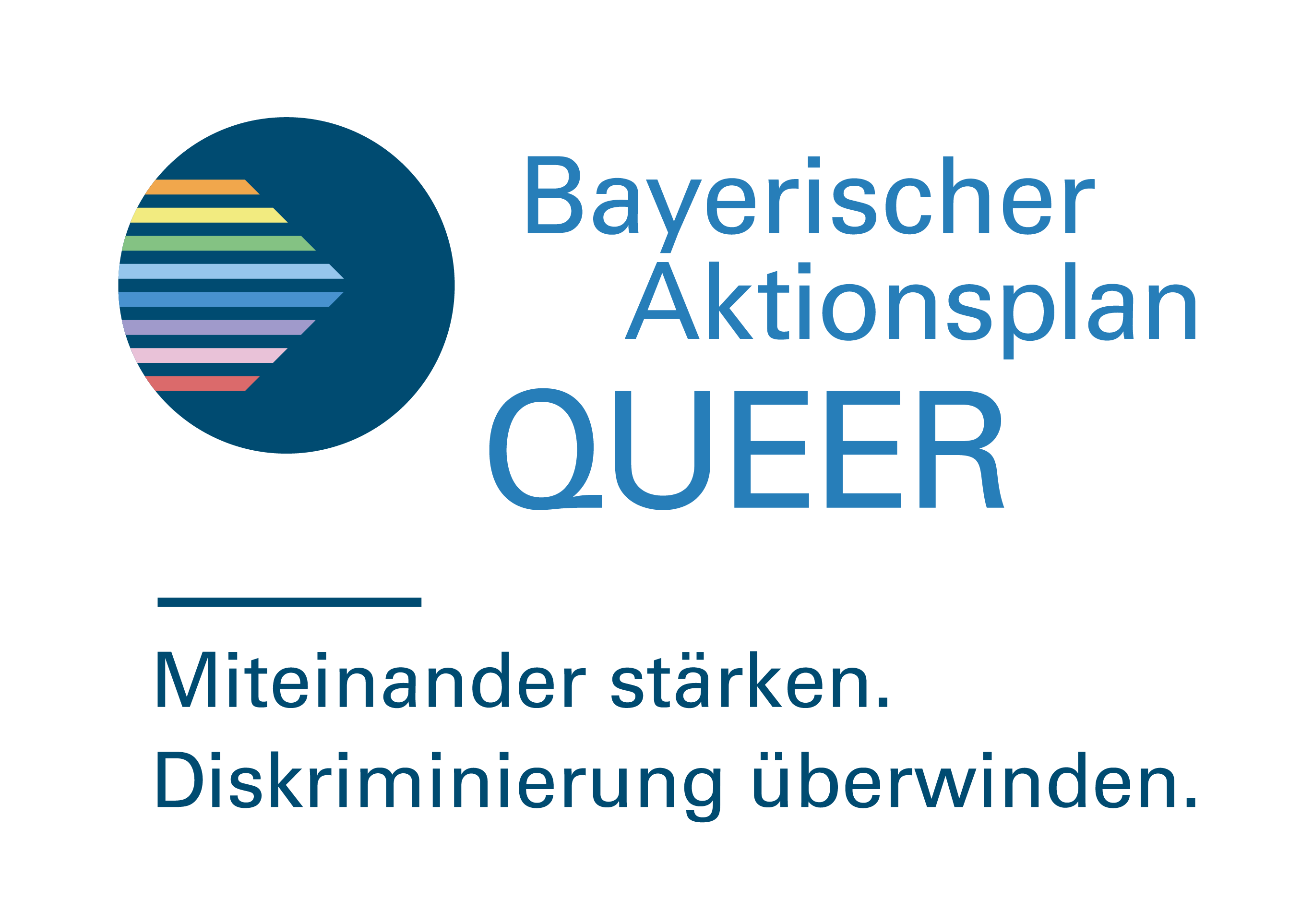 Logo Bayerischer Aktionsplan QUEER - Miteinander stärken. Diskriminierung überwinden.
