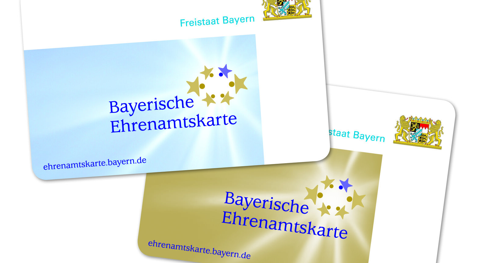 Zu sehen ist die Ehrenamtskarte in Blau und Gold