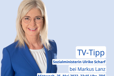 Ist m&ouml;glicherweise ein Bild von 1 Person, Brille und Text &bdquo;TV-Tipp Sozialministerin Ulrike Scharf bei Markus Lanz Mittwoch, 25. Mai 2022, 23:15 Uhr, ZDF&ldquo;